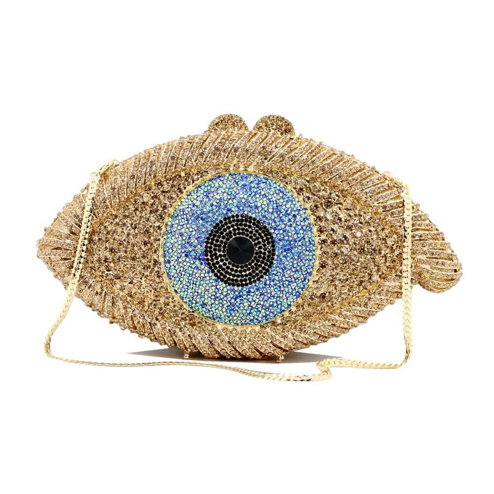 7244 Gold Clutch Evil Eye Evning Bag Bridal Rhinestone Purse Party Handbags